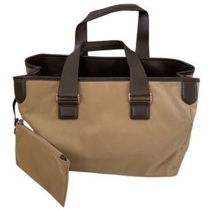 Tumi Ballistic Nylon & Leather Trim Tote Bag Neutral Tan Purse Pocketbook Basic